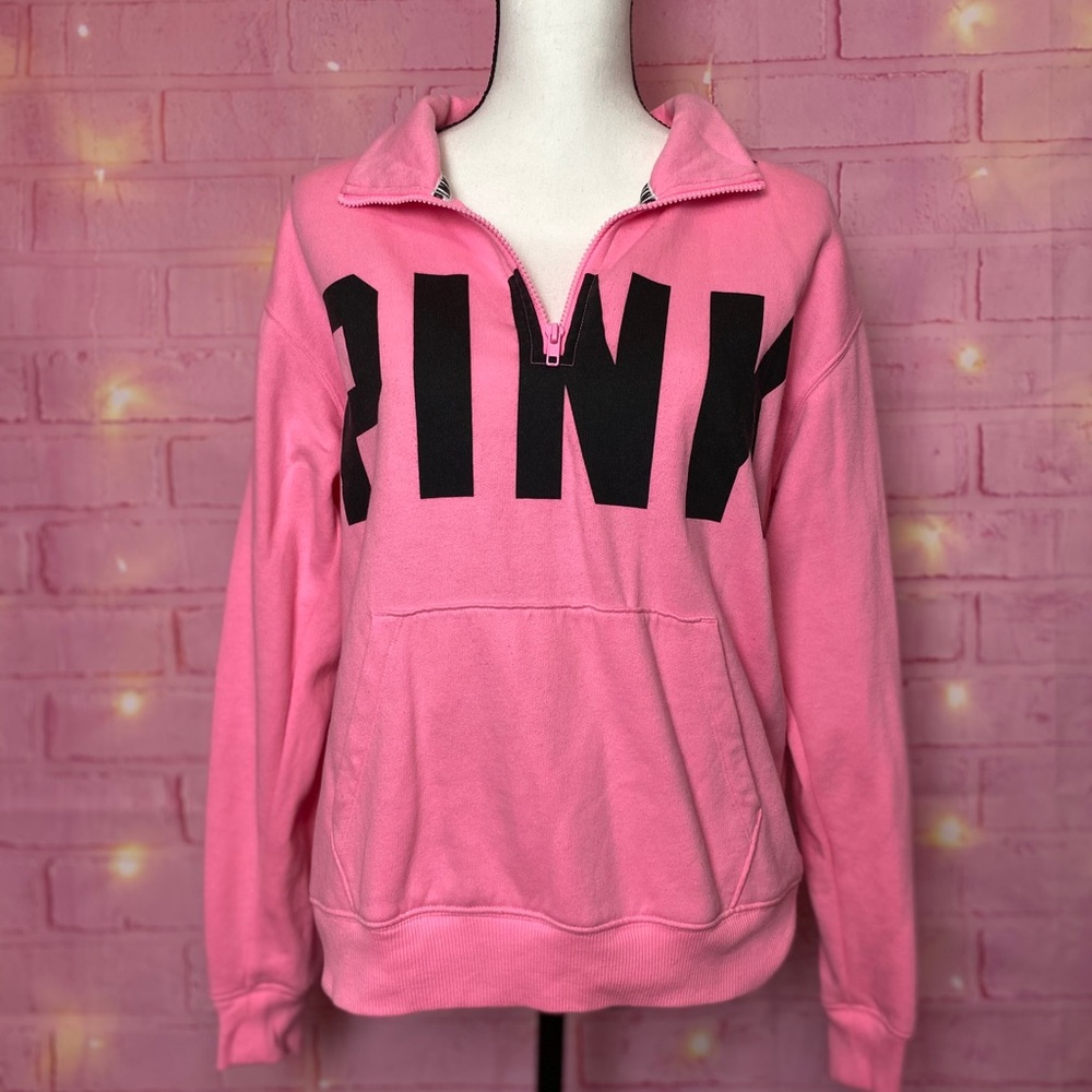 PINK Victoria Secret Neon Logo Quarter Zip Sweater